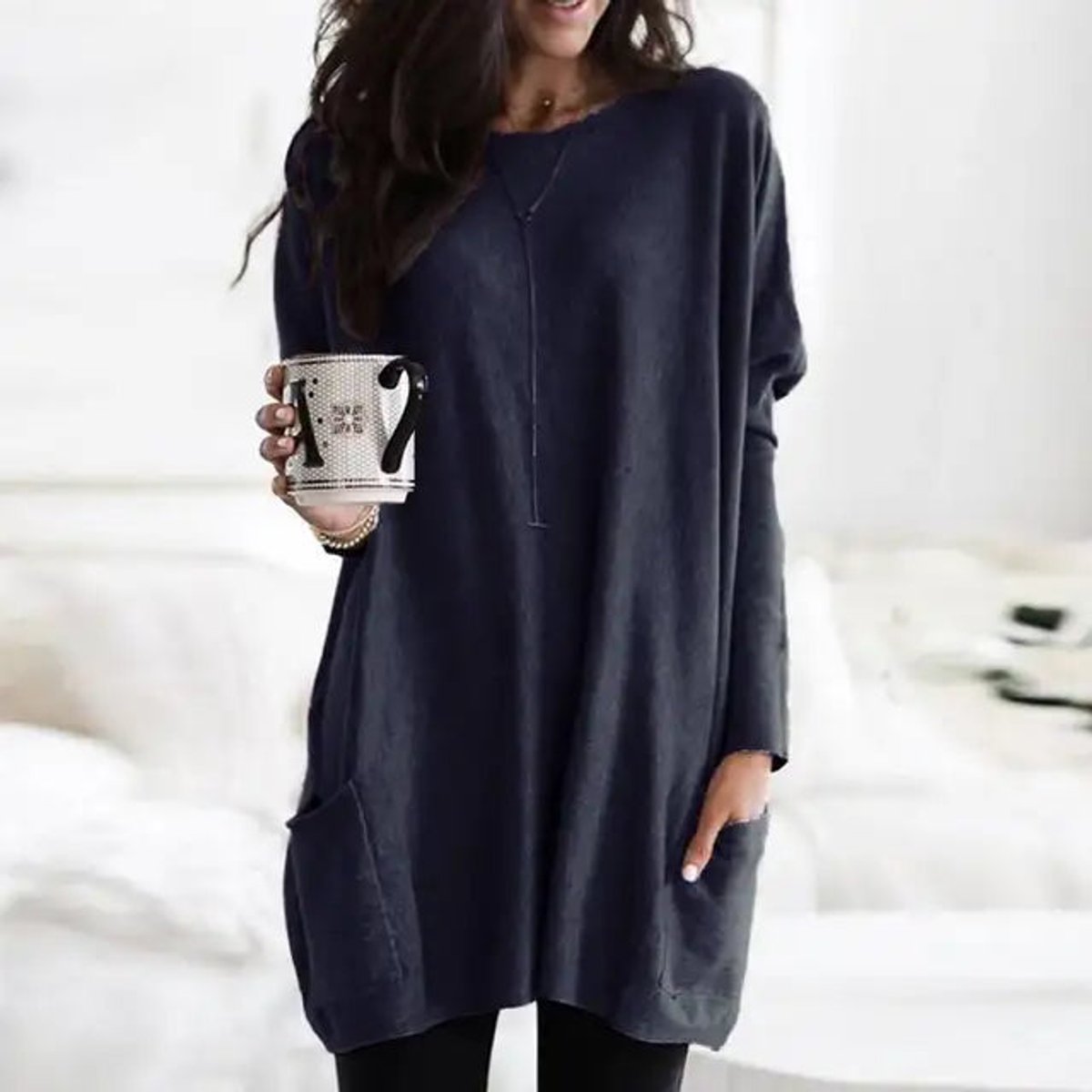 Aria | Women's Oversized Long-Sleeve Pocket Tunic Jumper Plus Size