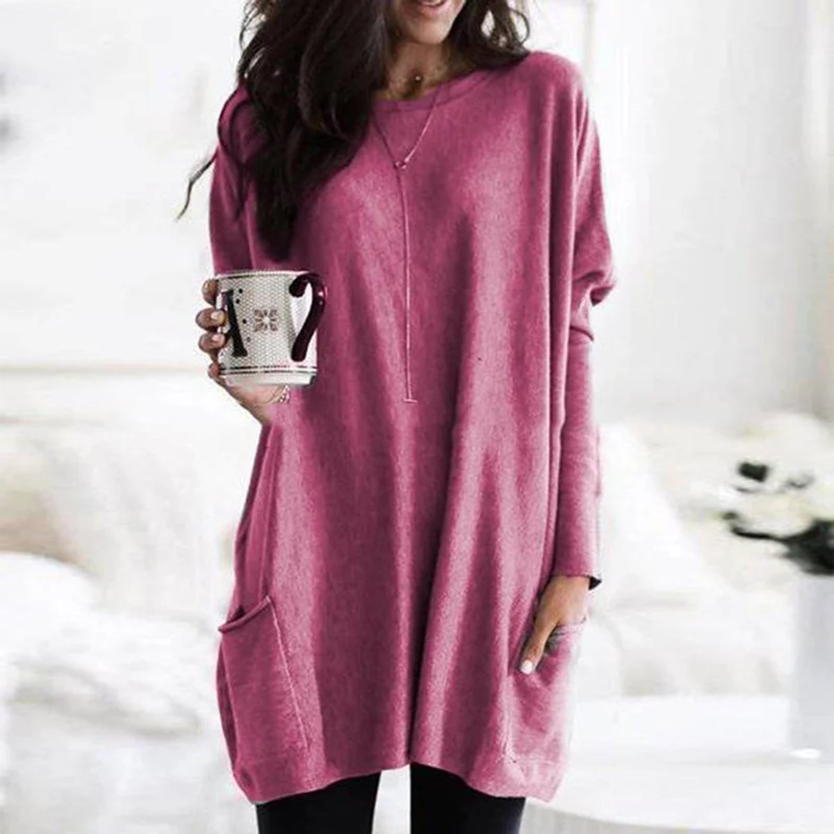 Aria | Women's Oversized Long-Sleeve Pocket Tunic Jumper Plus Size