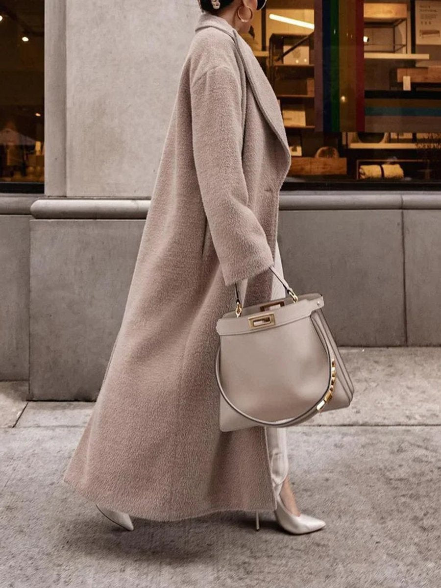 Mia | Women's Oversized Long Wool-Blend Lapel Coat Jacket