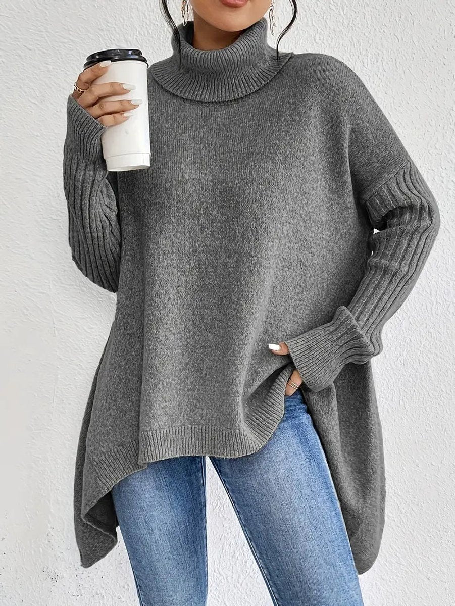 Freya | Women's Oversized Longline Ribbed Turtleneck Sweater Jumper