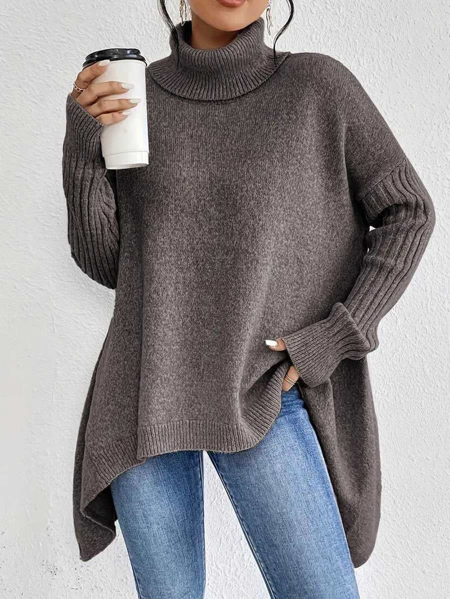 Freya | Women's Oversized Longline Ribbed Turtleneck Sweater Jumper