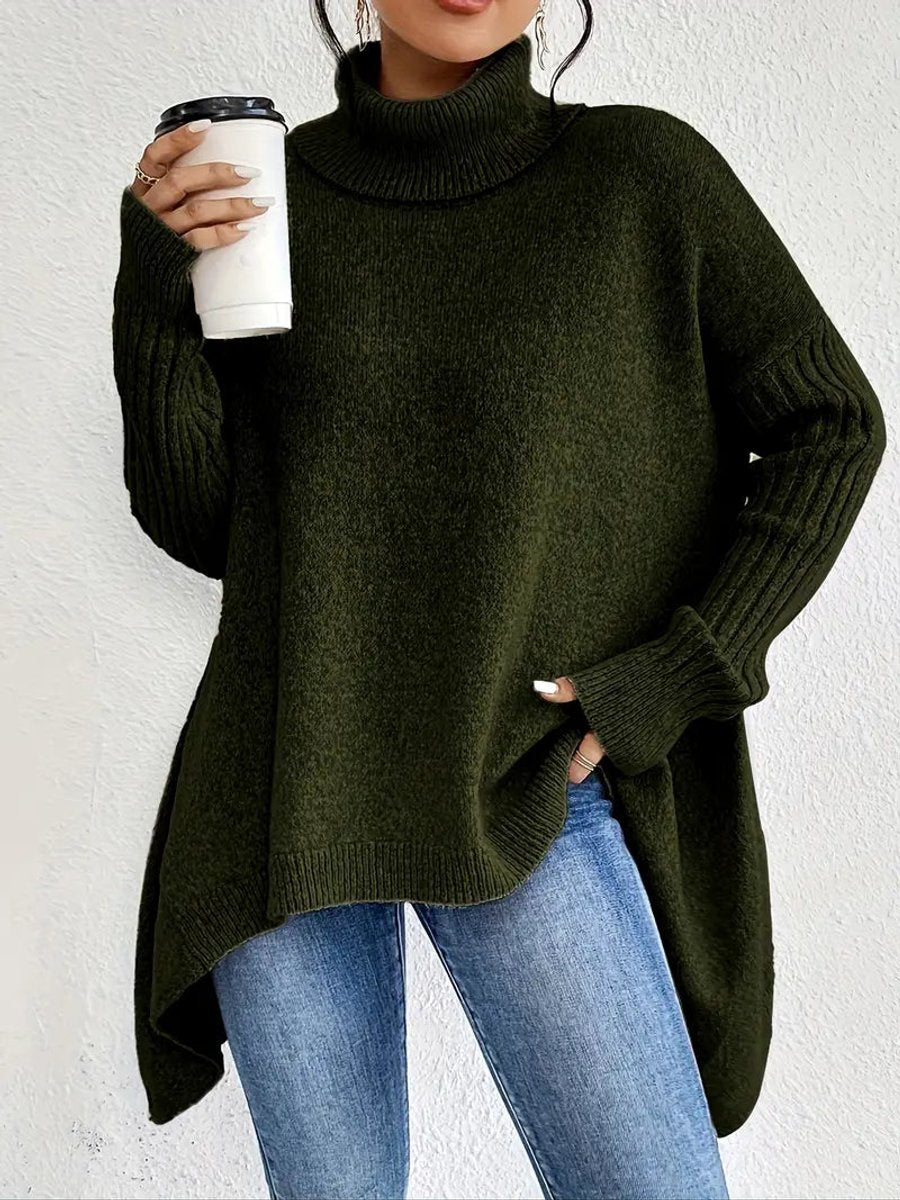 Freya | Women's Oversized Longline Ribbed Turtleneck Sweater Jumper