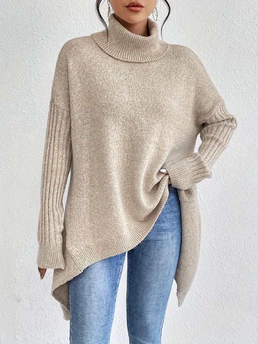 Freya | Women's Oversized Longline Ribbed Turtleneck Sweater Jumper