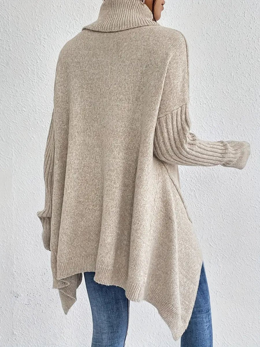 Freya | Women's Oversized Longline Ribbed Turtleneck Sweater Jumper