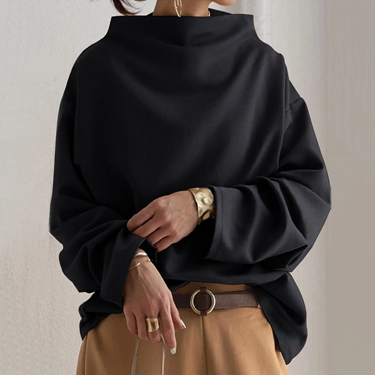 Scarlett | Women's Oversized Mock Neck Knit Sweater Top Long Sleeve