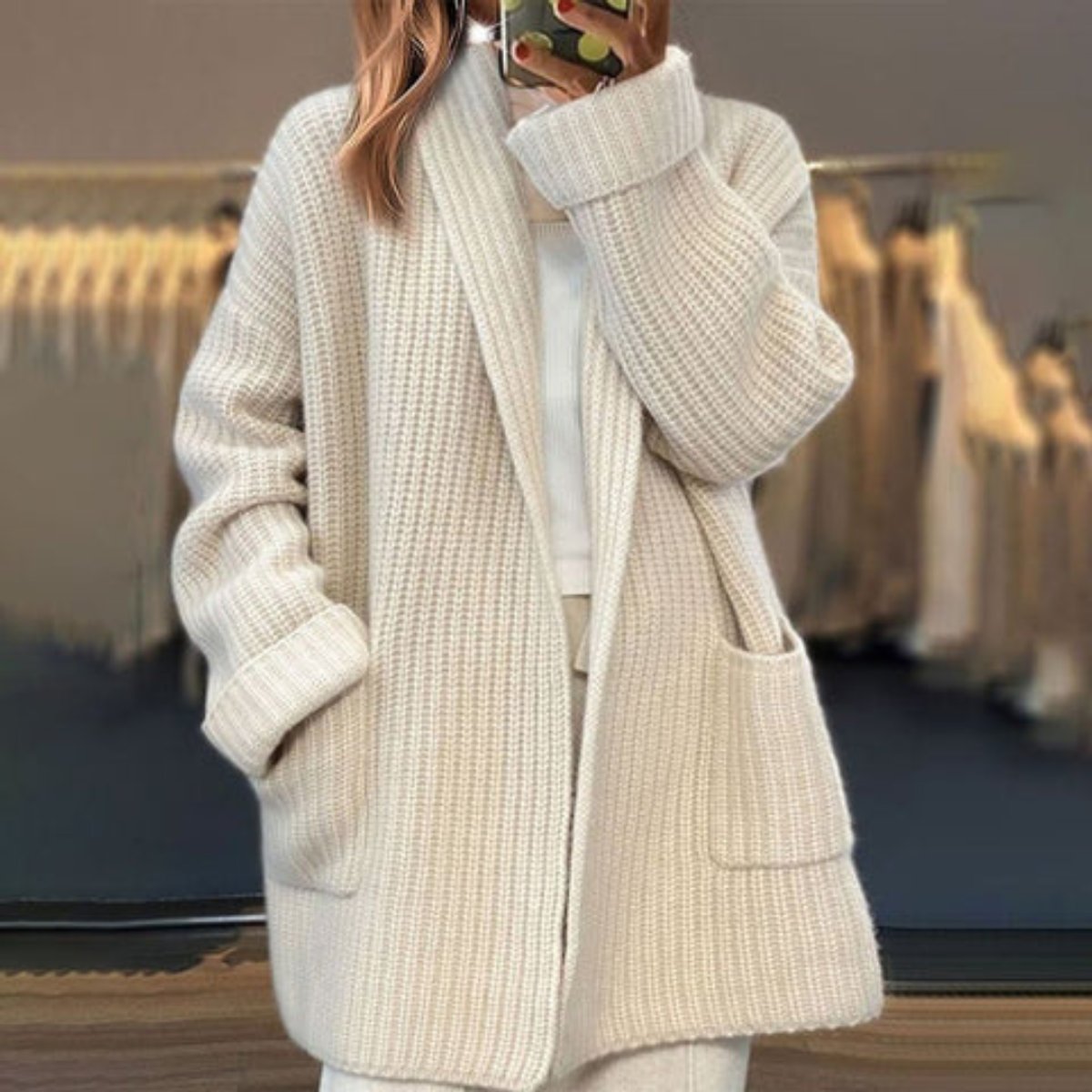 Amelia | Women's Oversized Open-Front Knitted Cardigan Scarf Detail