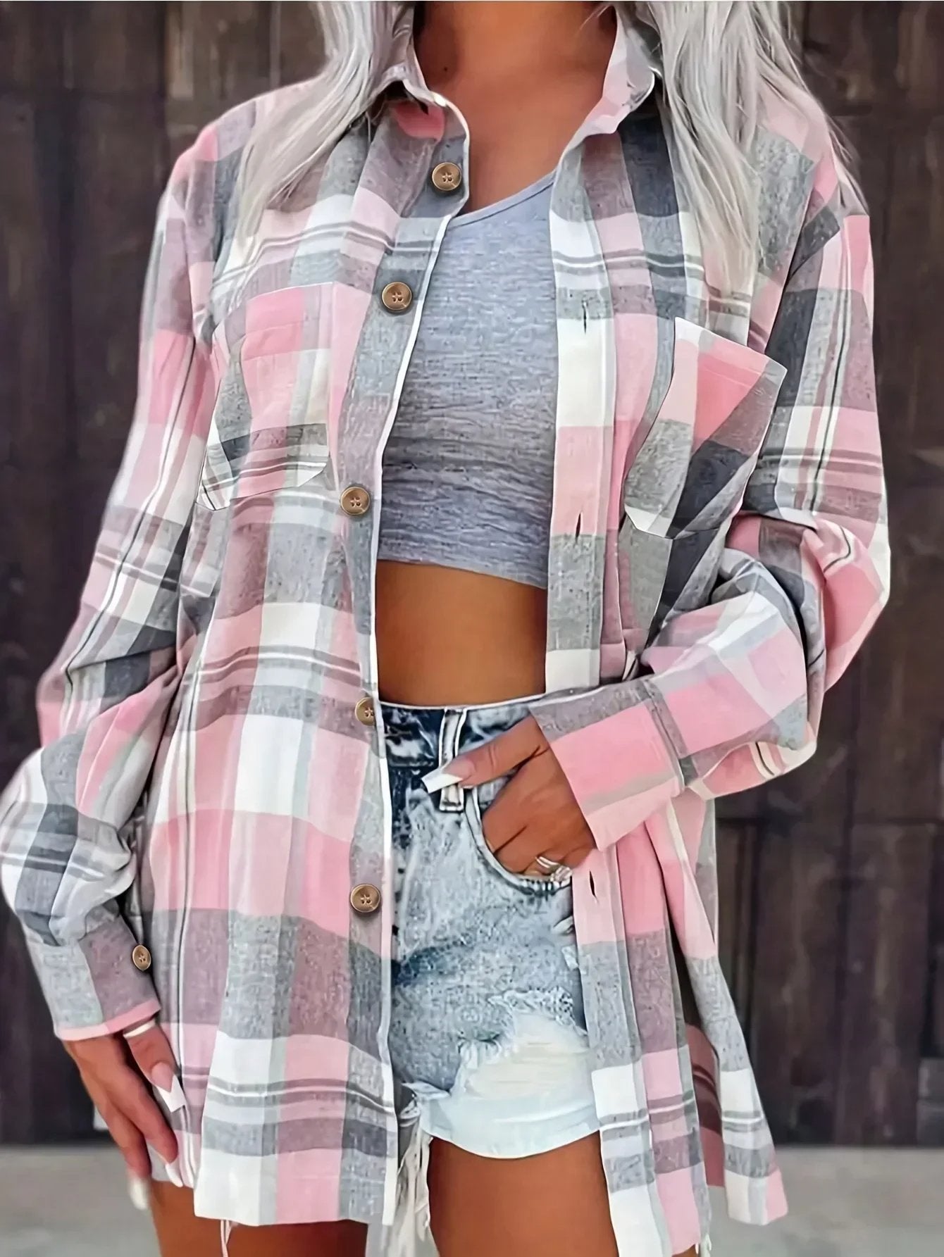 Lily | Women's Oversized Plaid Flannel Long Sleeve Button-Up Shirt