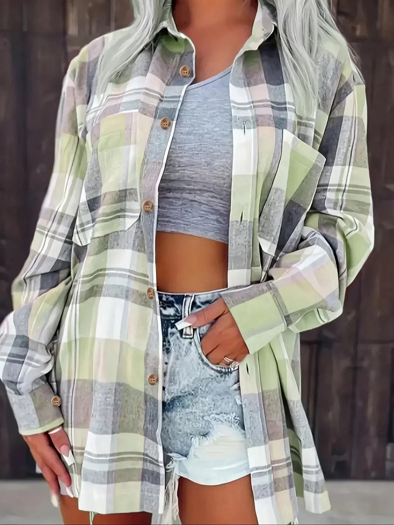 Lily | Women's Oversized Plaid Flannel Long Sleeve Button-Up Shirt