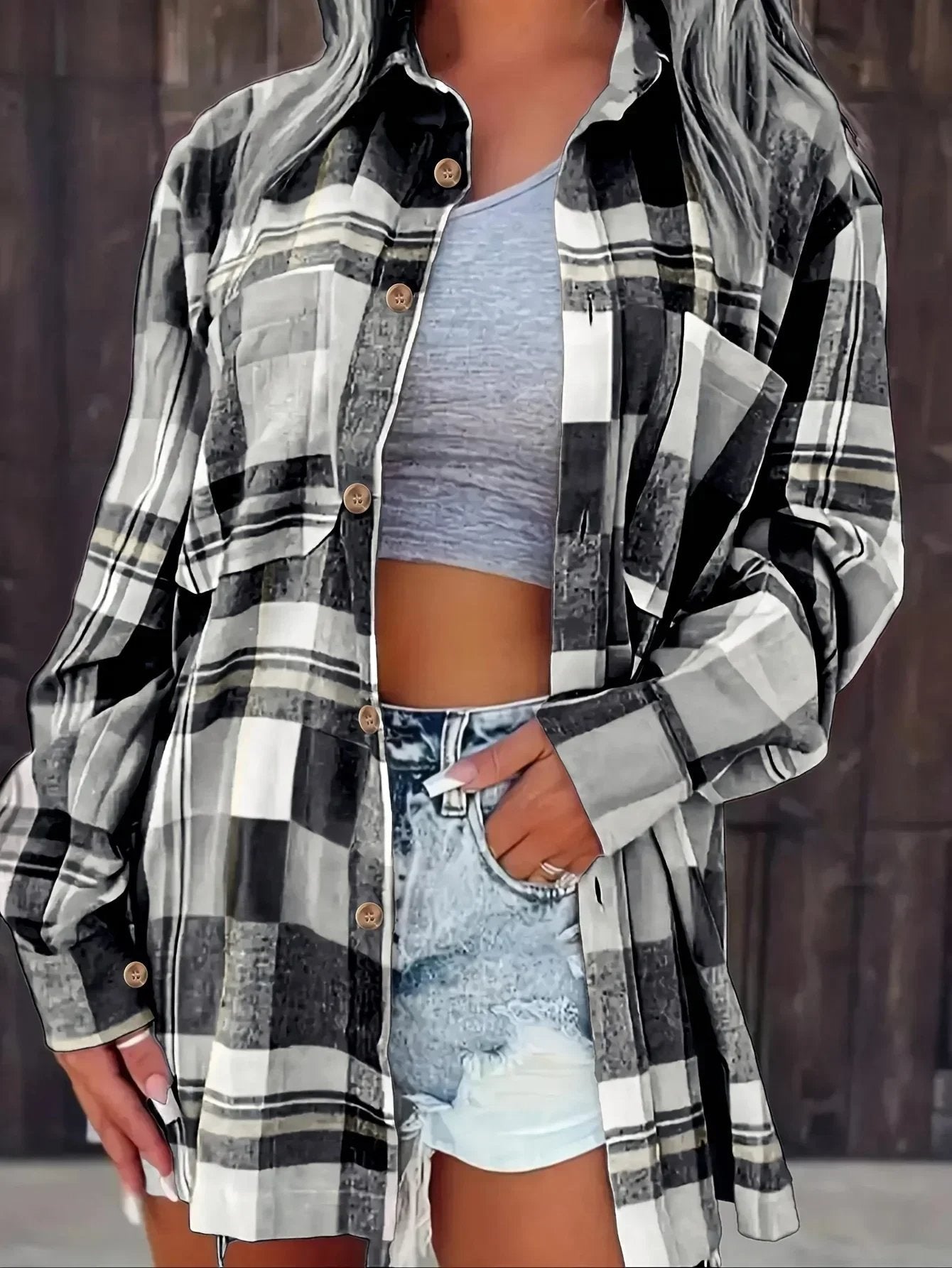 Lily | Women's Oversized Plaid Flannel Long Sleeve Button-Up Shirt