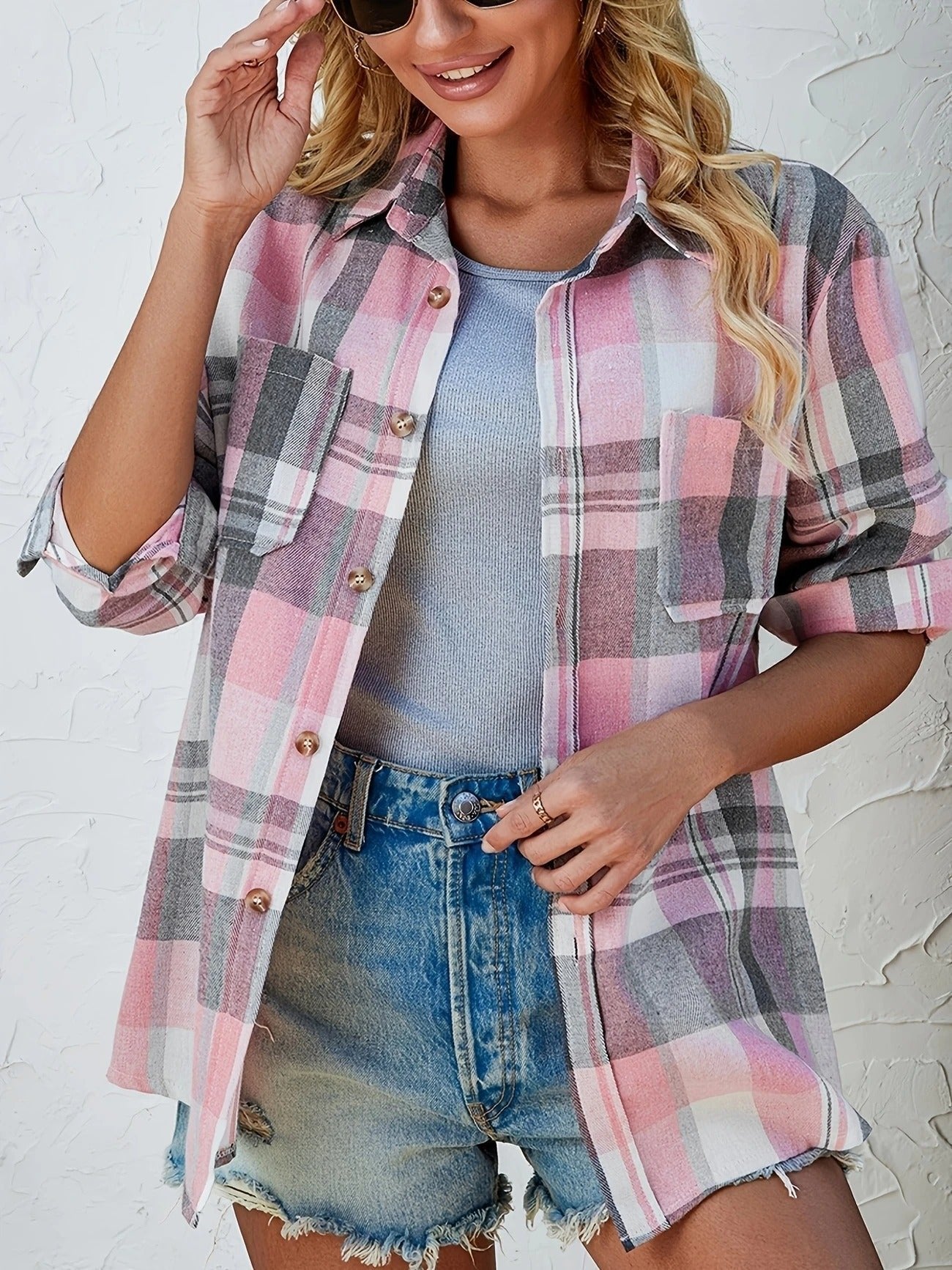 Lily | Women's Oversized Plaid Flannel Long Sleeve Button-Up Shirt