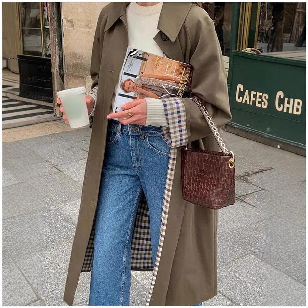 Aria | Women's Oversized Plaid-Lined Cotton Blend Trench Coat