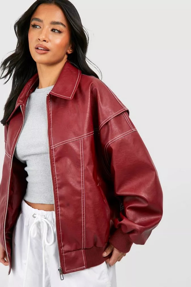Emily | Women's Oversized Quilted Jacket Contrast Stitch Bomber
