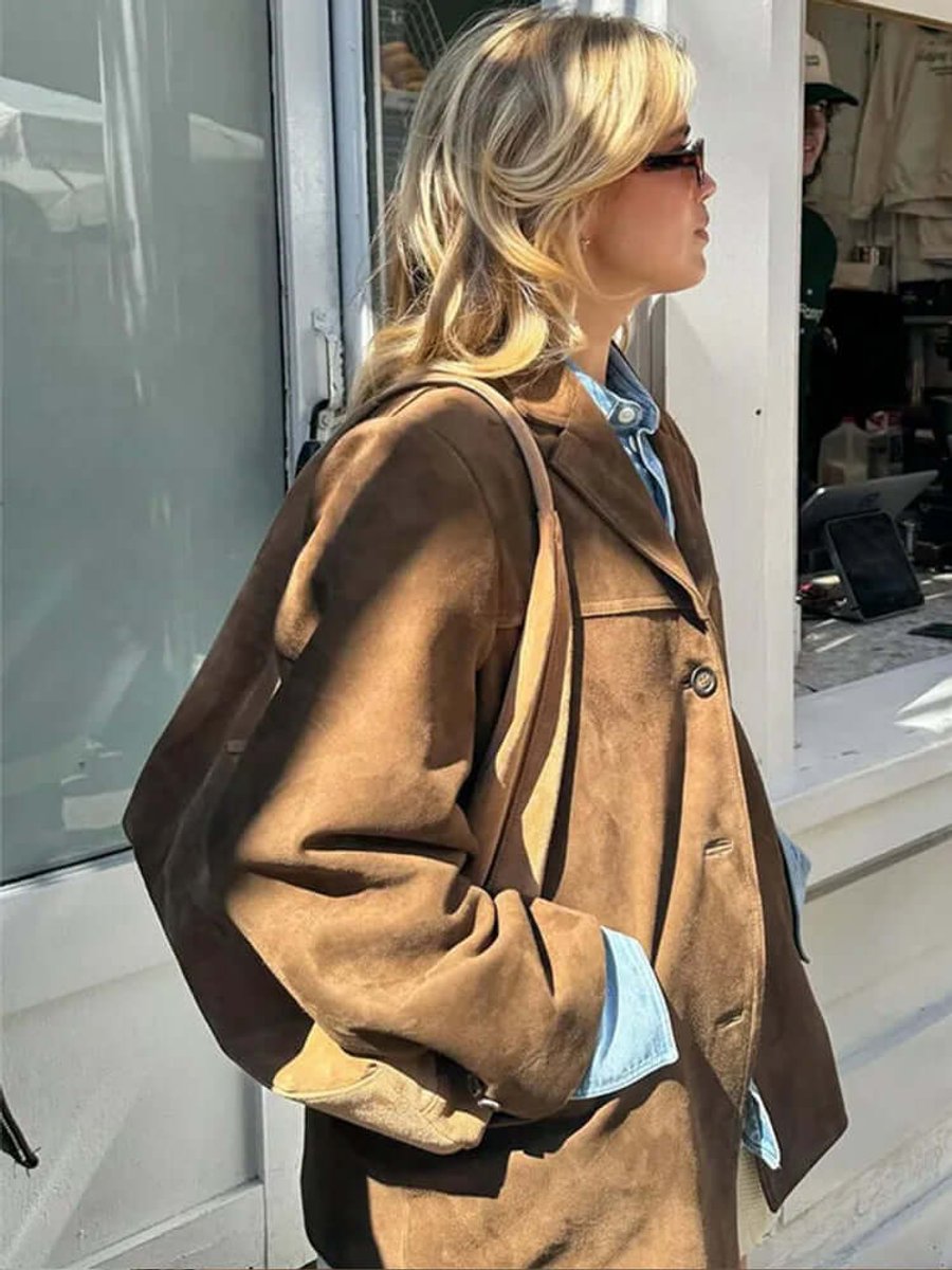 Lily | Women's Oversized Suede Blazer Jacket Long Sleeve