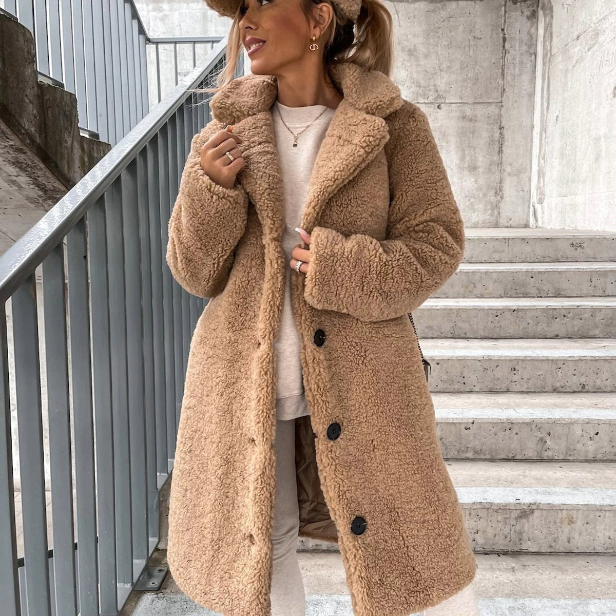 Evelyn | Women's Oversized Teddy Fleece Long Coat Puffer Jacket