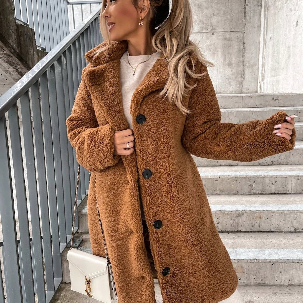 Evelyn | Women's Oversized Teddy Fleece Long Coat Puffer Jacket