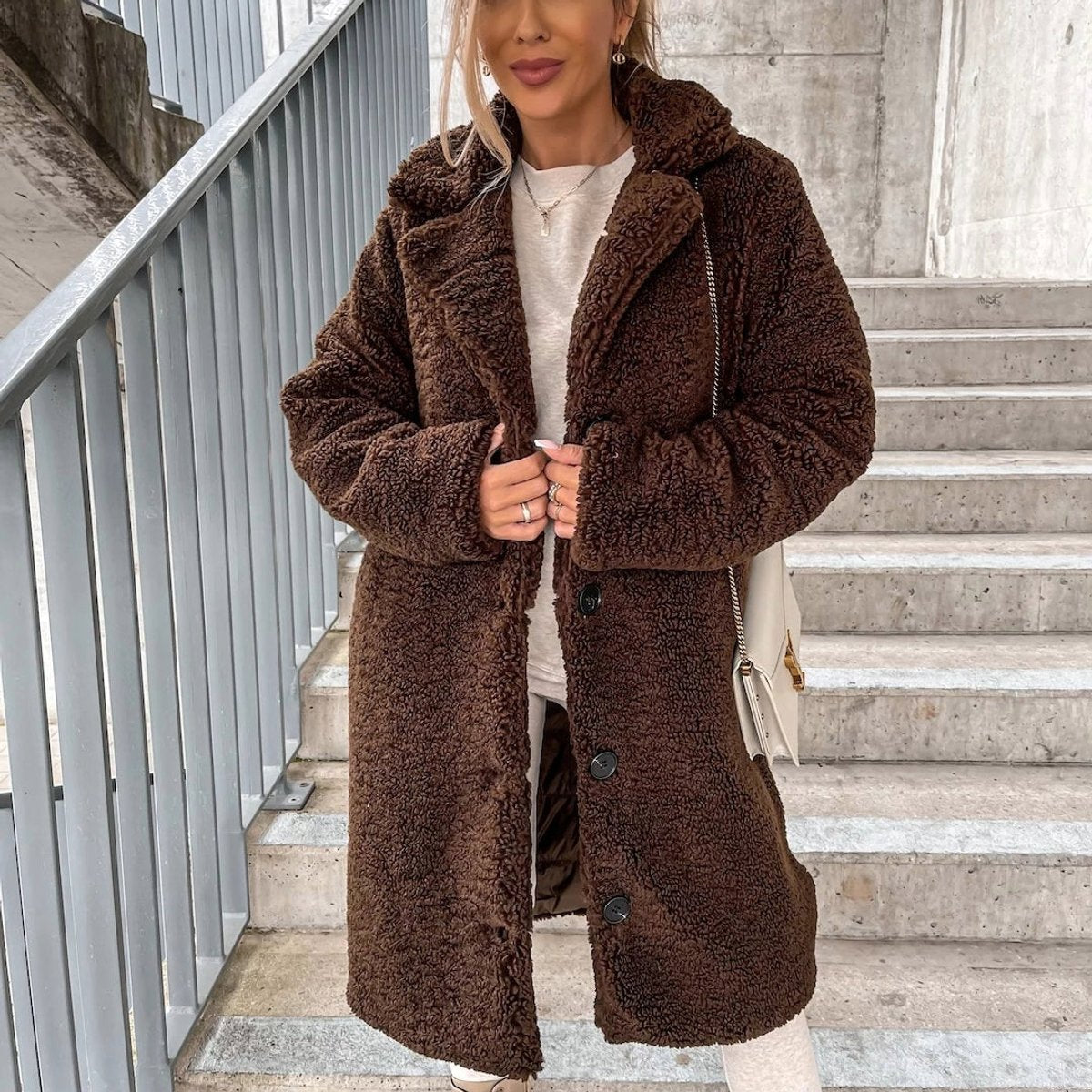 Evelyn | Women's Oversized Teddy Fleece Long Coat Puffer Jacket