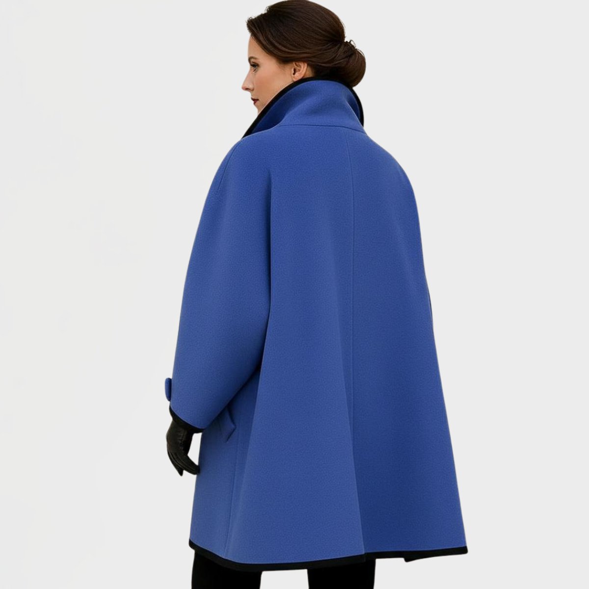 Aria | Women's Oversized Wool-Blend Swing Coat Black Contrast Trim
