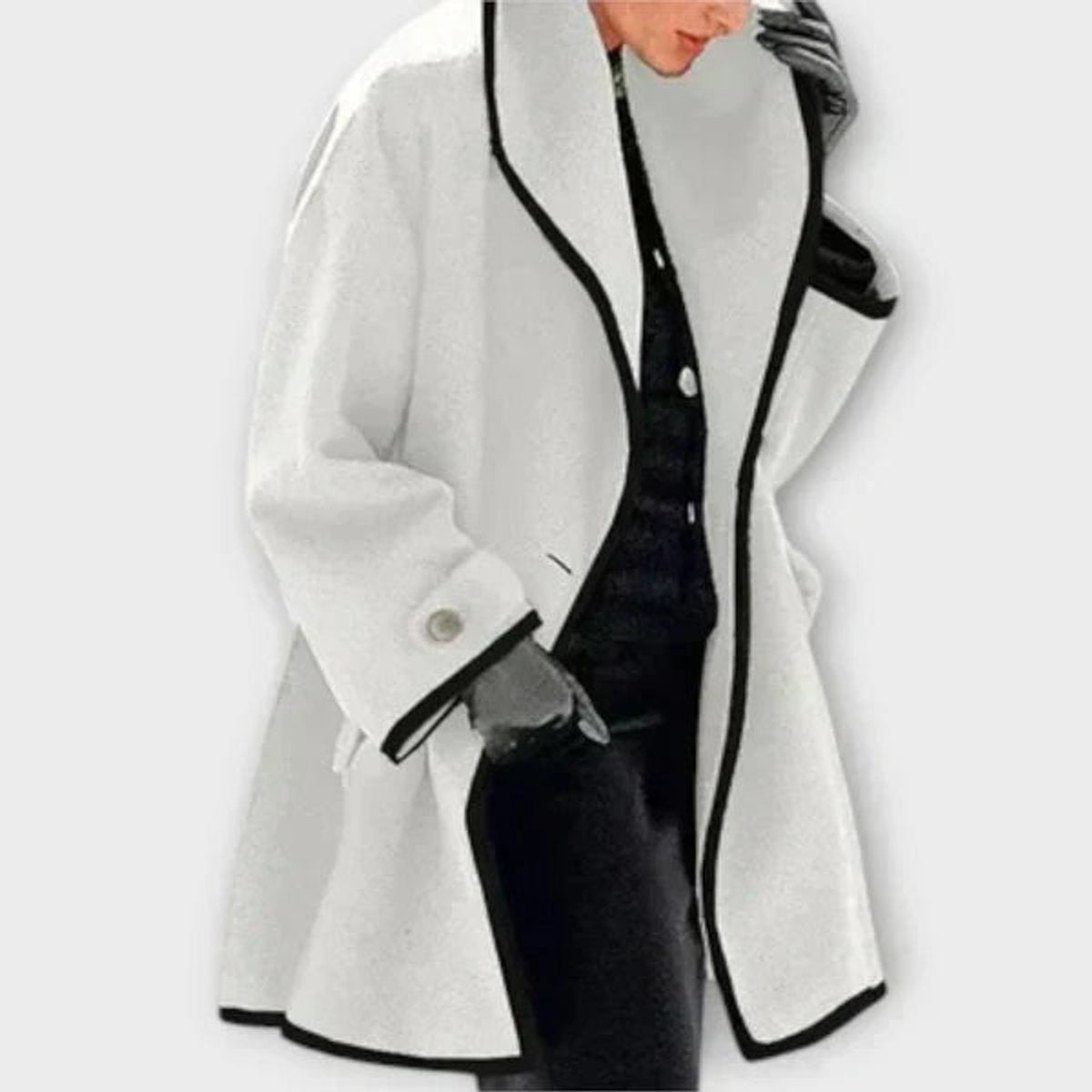 Aria | Women's Oversized Wool-Blend Swing Coat Black Contrast Trim