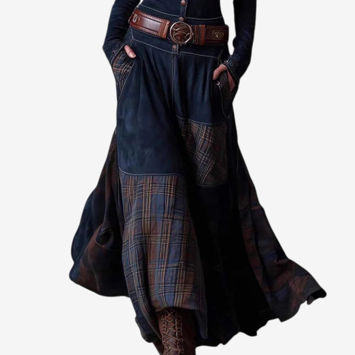 Lily | Women's Patchwork Plaid Maxi Long Sleeve Dress Button-Front