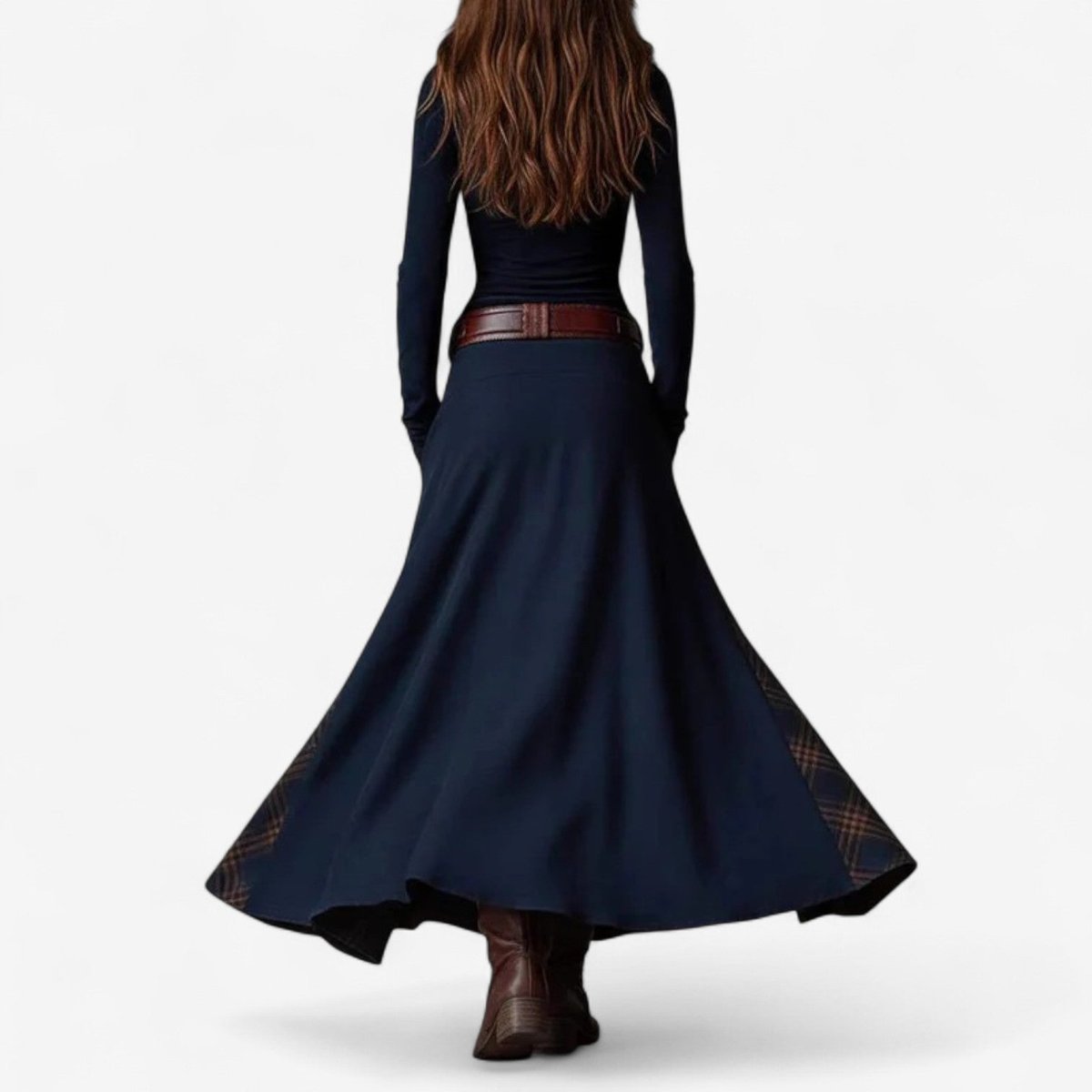 Lily | Women's Patchwork Plaid Maxi Long Sleeve Dress Button-Front