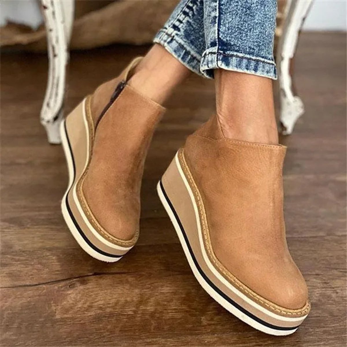 Lily | Women's Platform Wedge Zip-Up Leather Ankle Boots