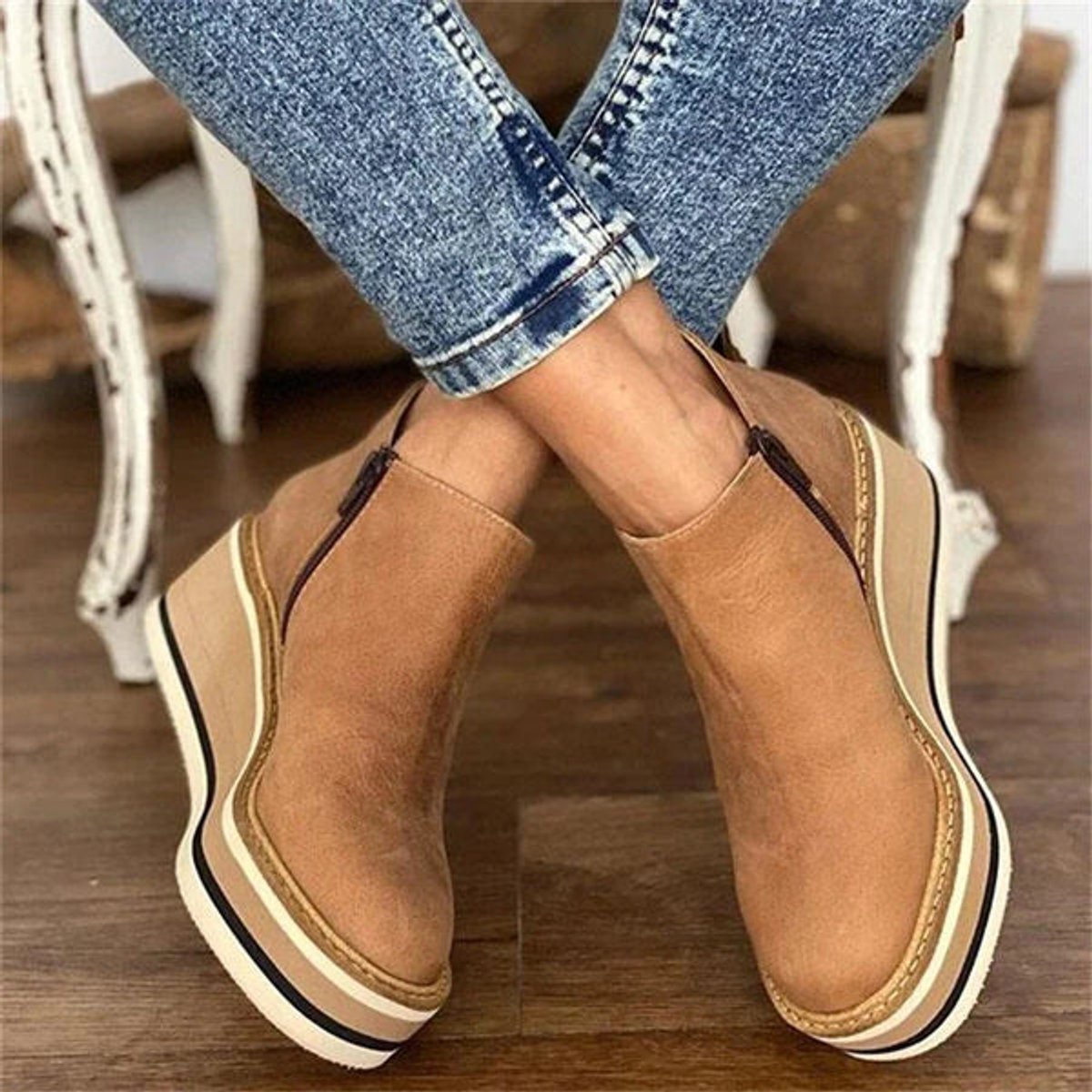 Lily | Women's Platform Wedge Zip-Up Leather Ankle Boots