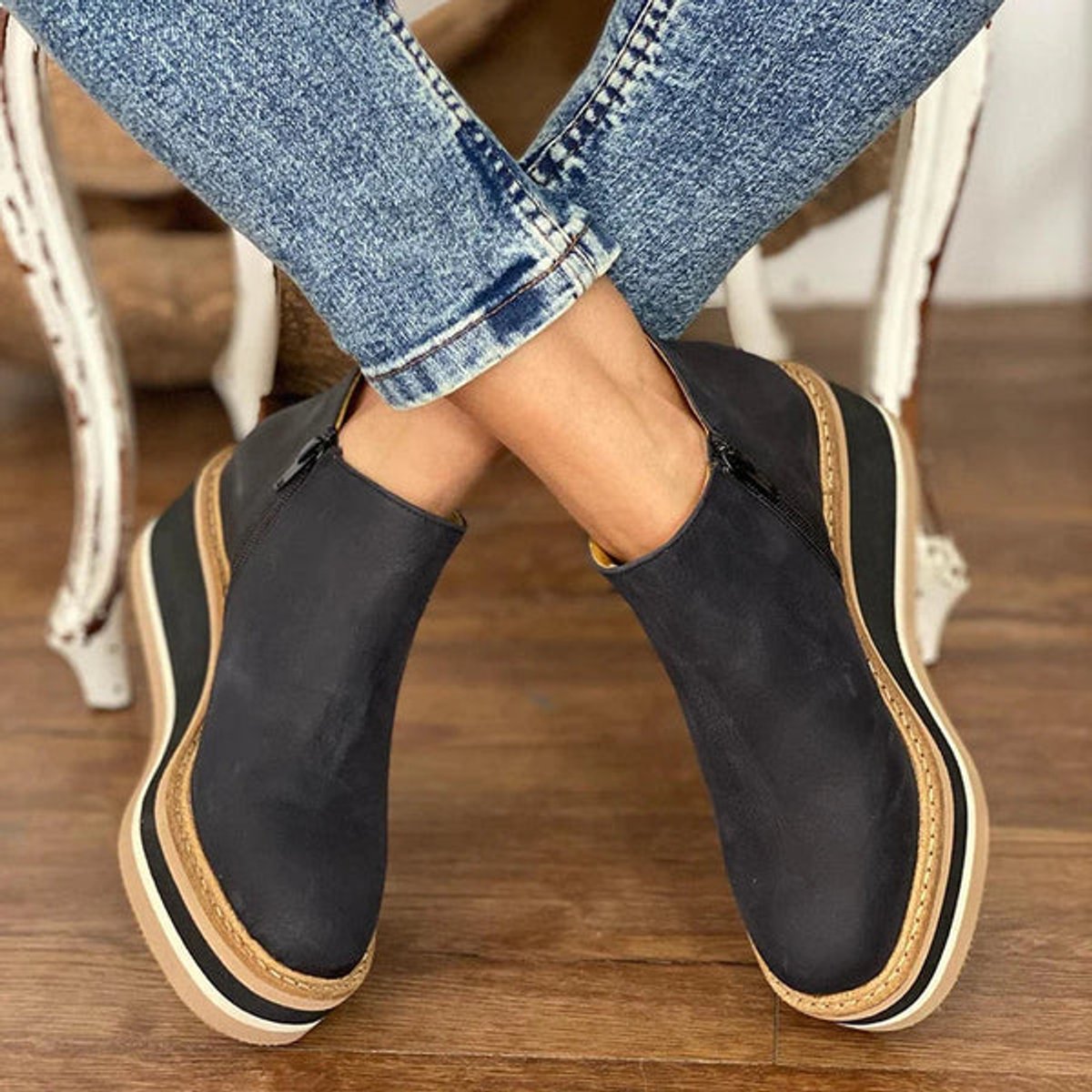 Lily | Women's Platform Wedge Zip-Up Leather Ankle Boots