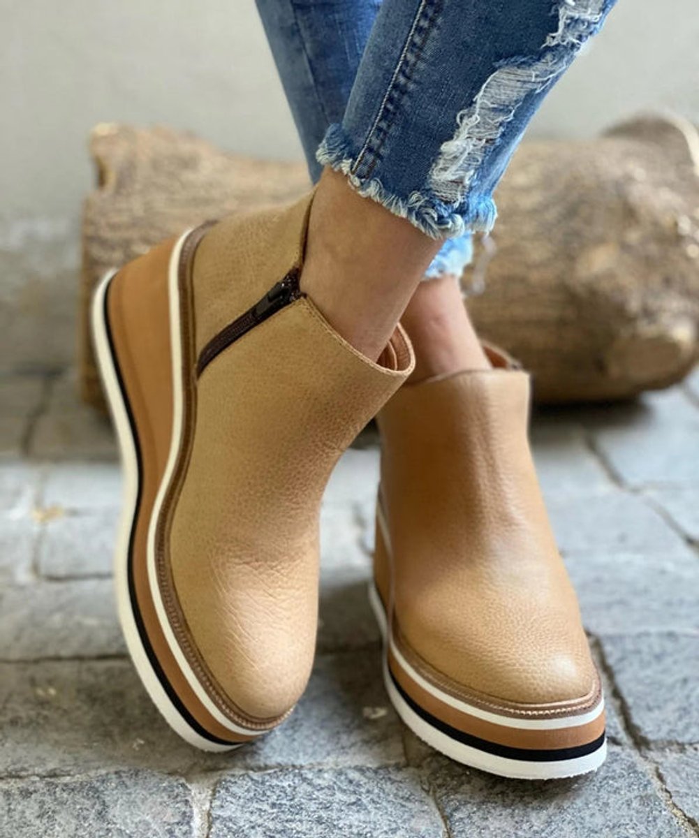 Lily | Women's Platform Wedge Zip-Up Leather Ankle Boots