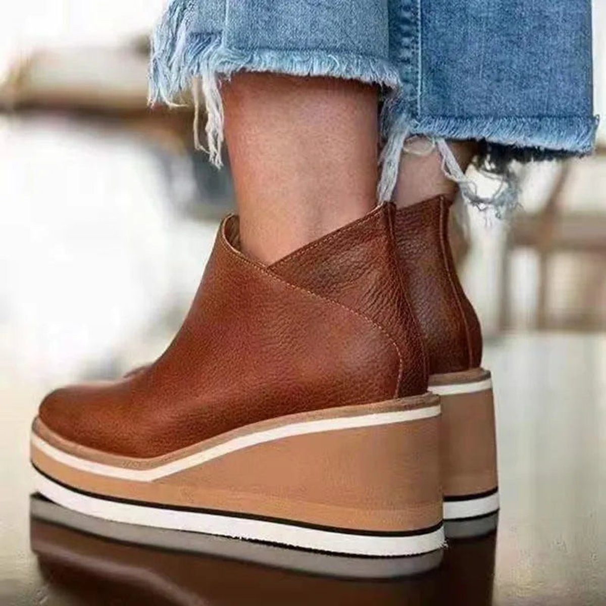 Lily | Women's Platform Wedge Zip-Up Leather Ankle Boots