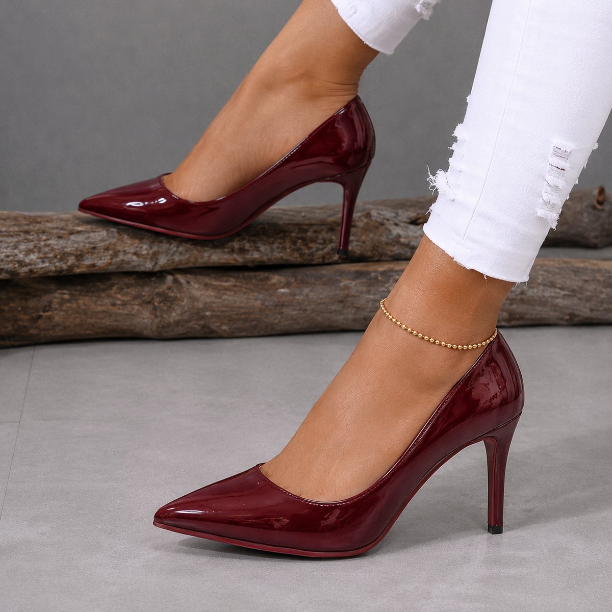 Scarlett | Womens Pointed-Toe Patent Stiletto Heeled Court Shoes