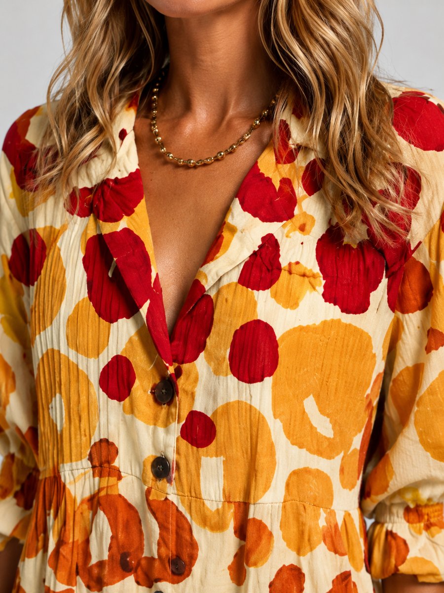 Emily | Women's Printed Maxi Shirt Dress Relaxed Flowing Button-Front