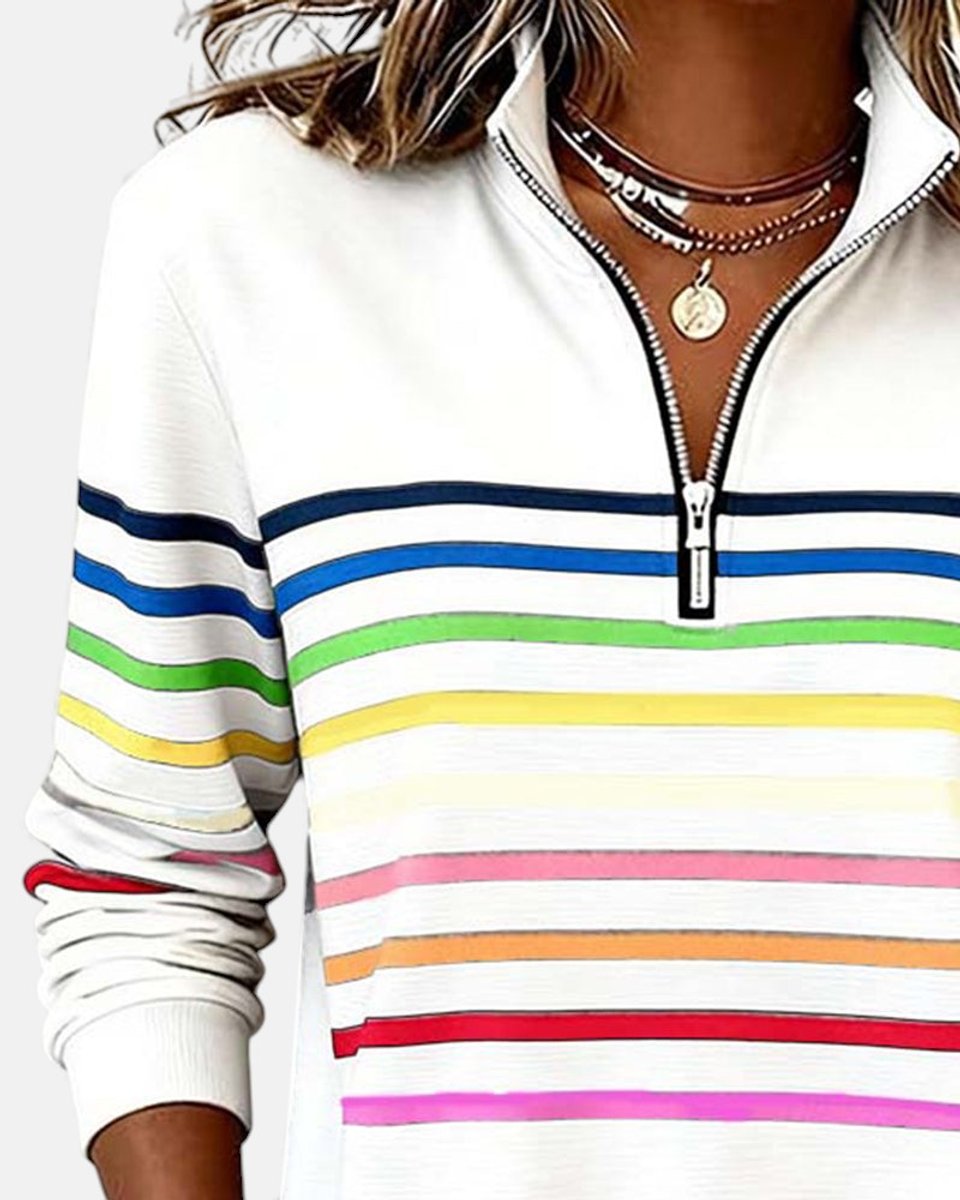 Rosie | Women's Quarter Zip Jumper Striped Rainbow Relaxed Fit