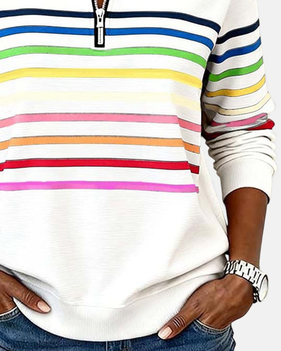 Rosie | Women's Quarter Zip Jumper Striped Rainbow Relaxed Fit