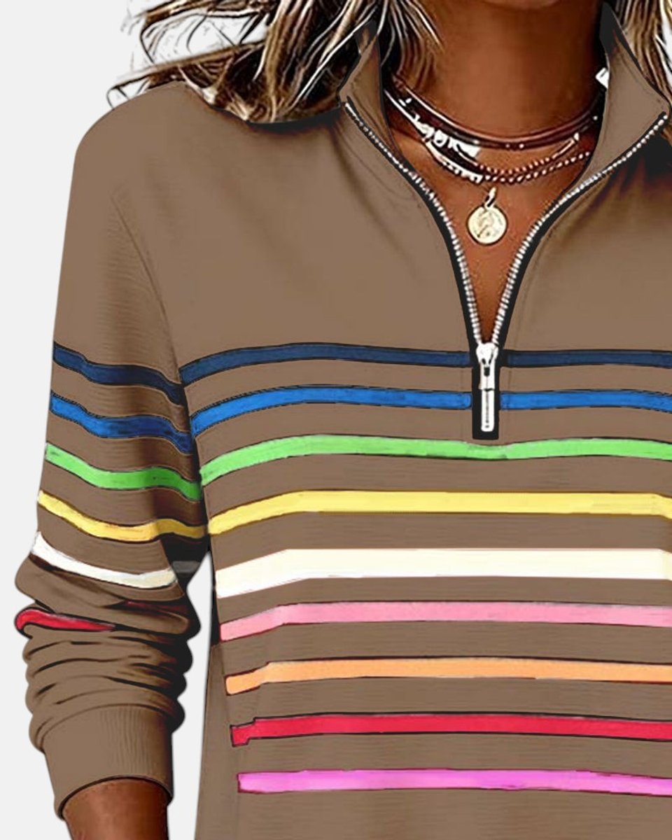 Rosie | Women's Quarter Zip Jumper Striped Rainbow Relaxed Fit