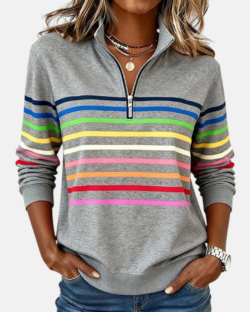 Rosie | Women's Quarter Zip Jumper Striped Rainbow Relaxed Fit