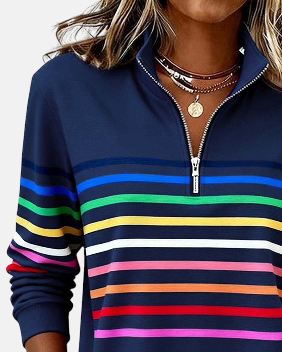 Rosie | Women's Quarter Zip Jumper Striped Rainbow Relaxed Fit