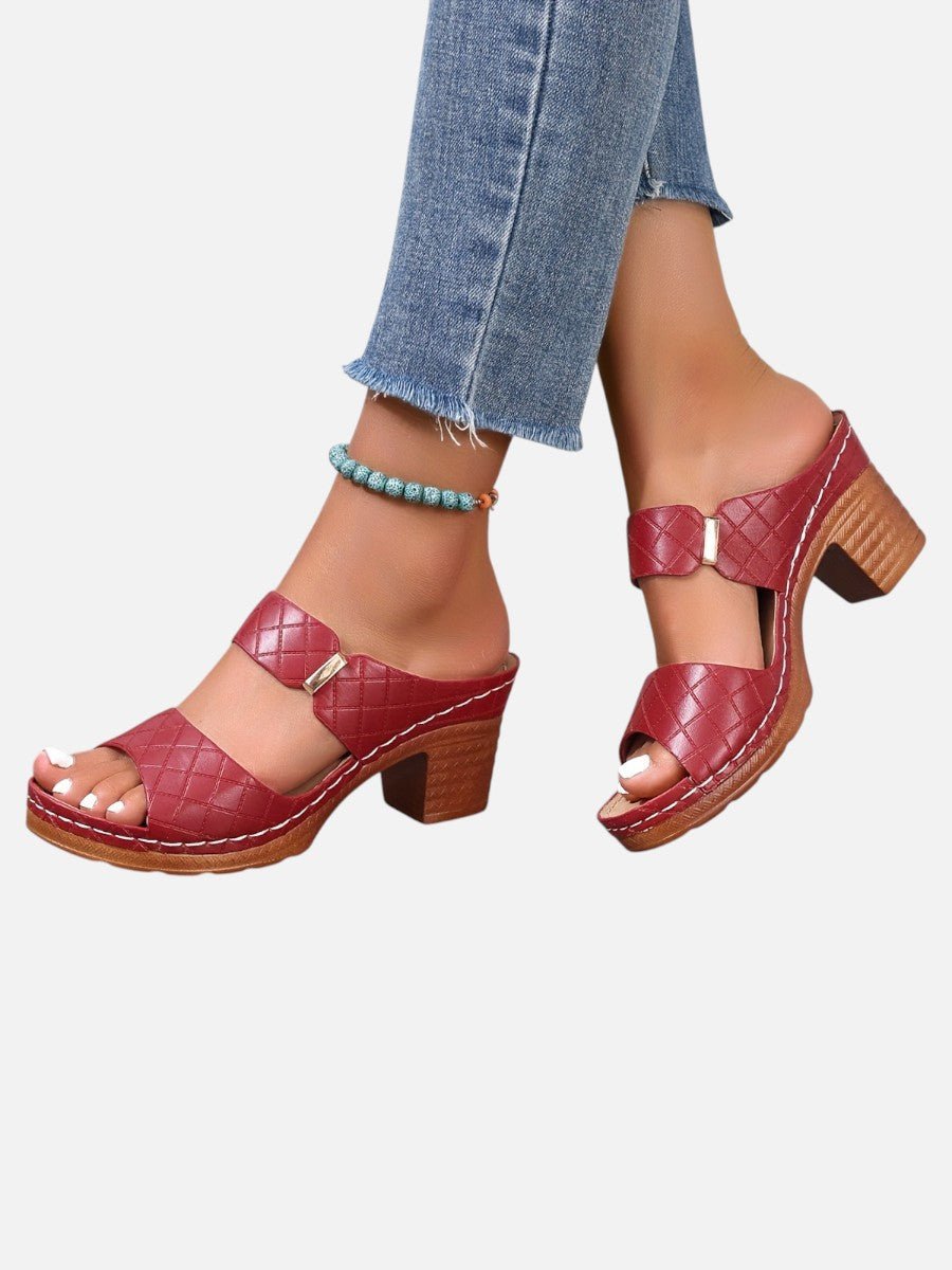 Sophie | Women's Quilted Faux Leather Block Heel Open Toe Mule Sandals