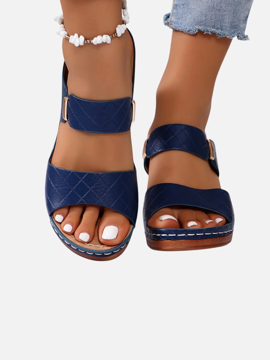 Sophie | Women's Quilted Faux Leather Block Heel Open Toe Mule Sandals
