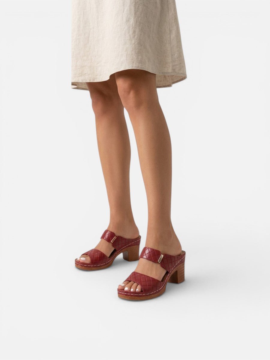 Sophie | Women's Quilted Faux Leather Block Heel Open Toe Mule Sandals