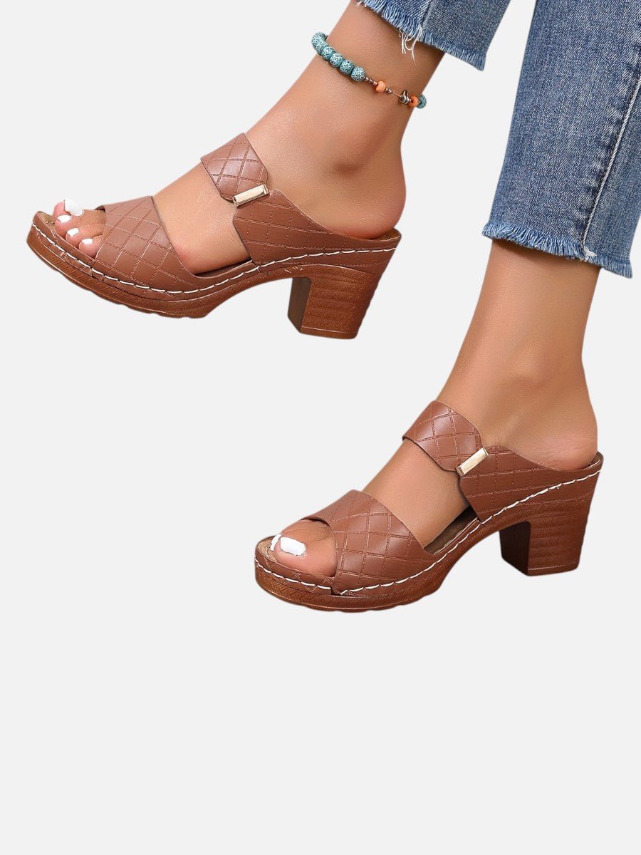 Sophie | Women's Quilted Faux Leather Block Heel Open Toe Mule Sandals