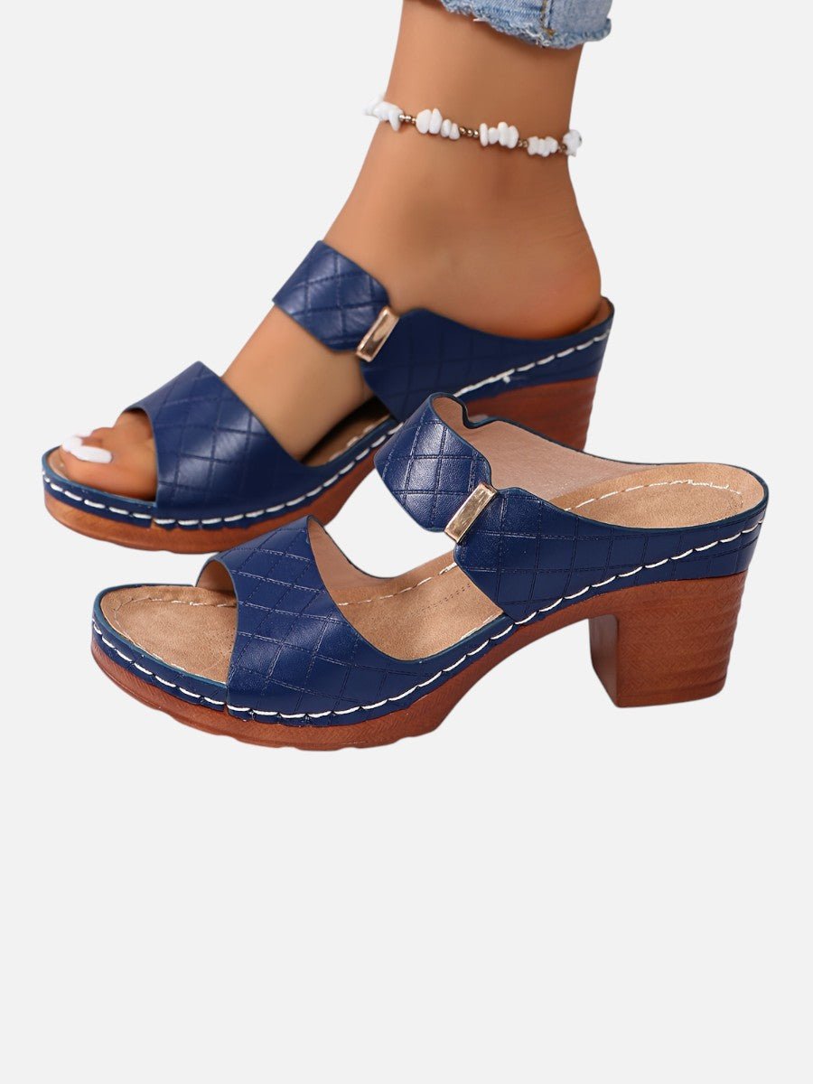Sophie | Women's Quilted Faux Leather Block Heel Open Toe Mule Sandals