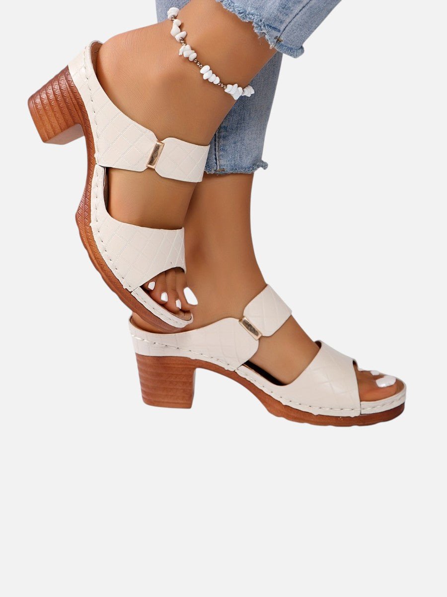Sophie | Women's Quilted Faux Leather Block Heel Open Toe Mule Sandals
