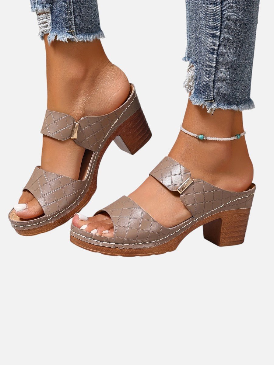 Sophie | Women's Quilted Faux Leather Block Heel Open Toe Mule Sandals
