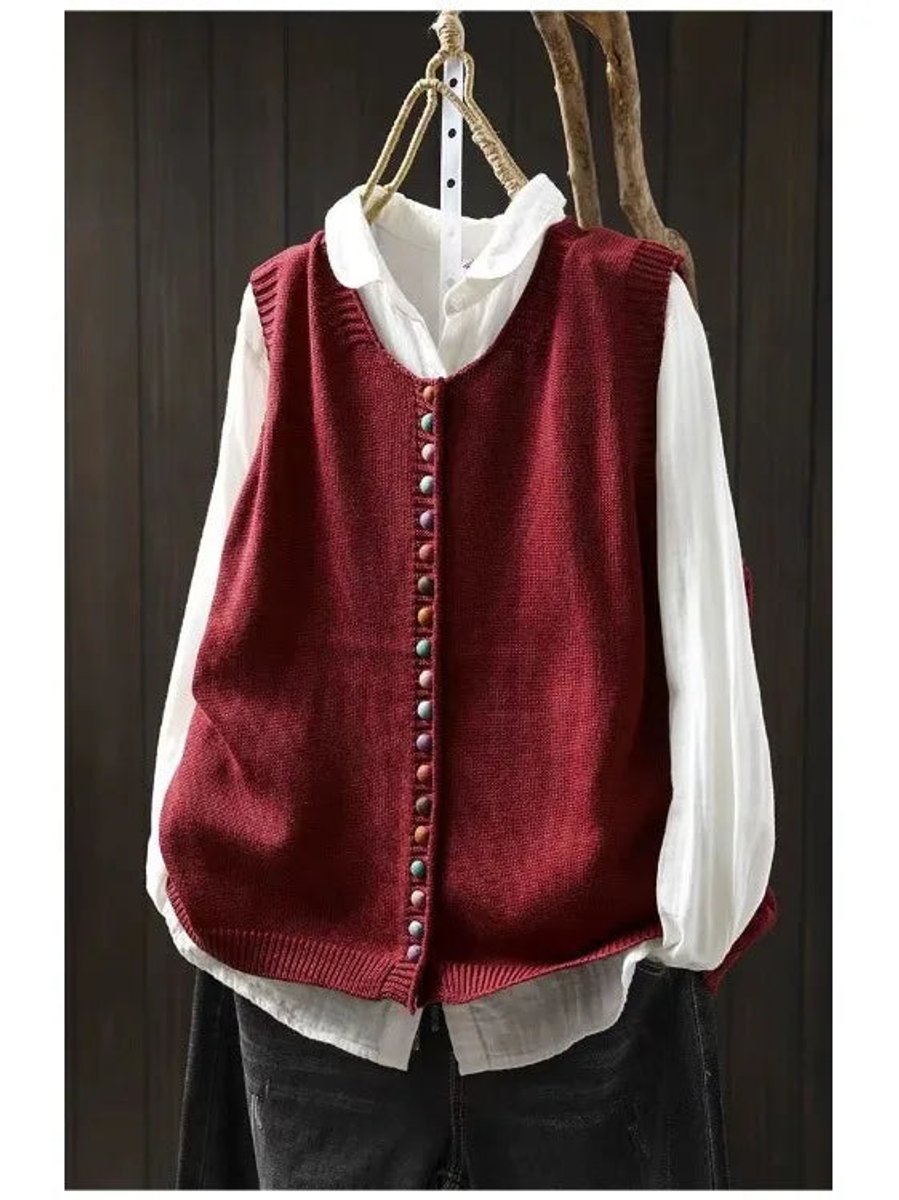 Phoebe | Women's Relaxed-Fit Button-Up Knit Sleeveless Vest