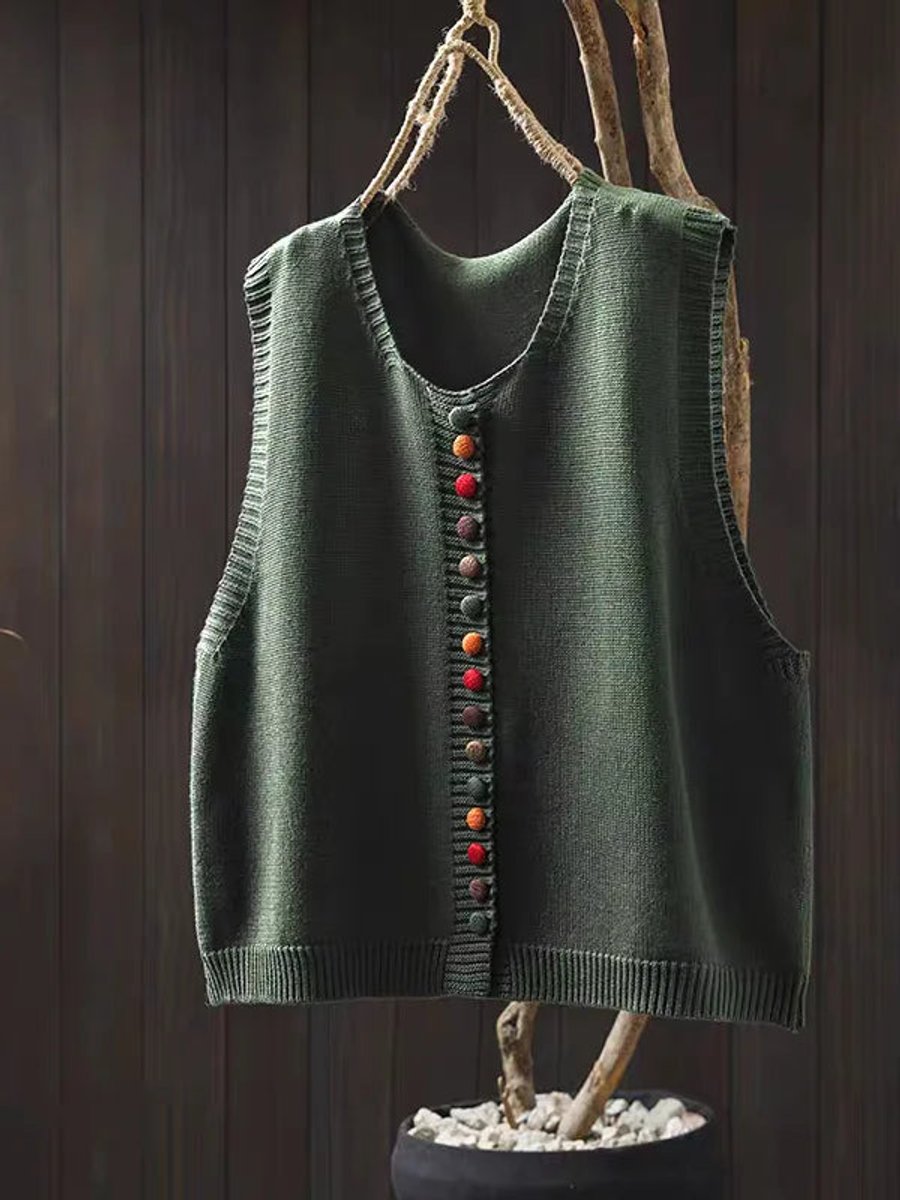 Phoebe | Women's Relaxed-Fit Button-Up Knit Sleeveless Vest