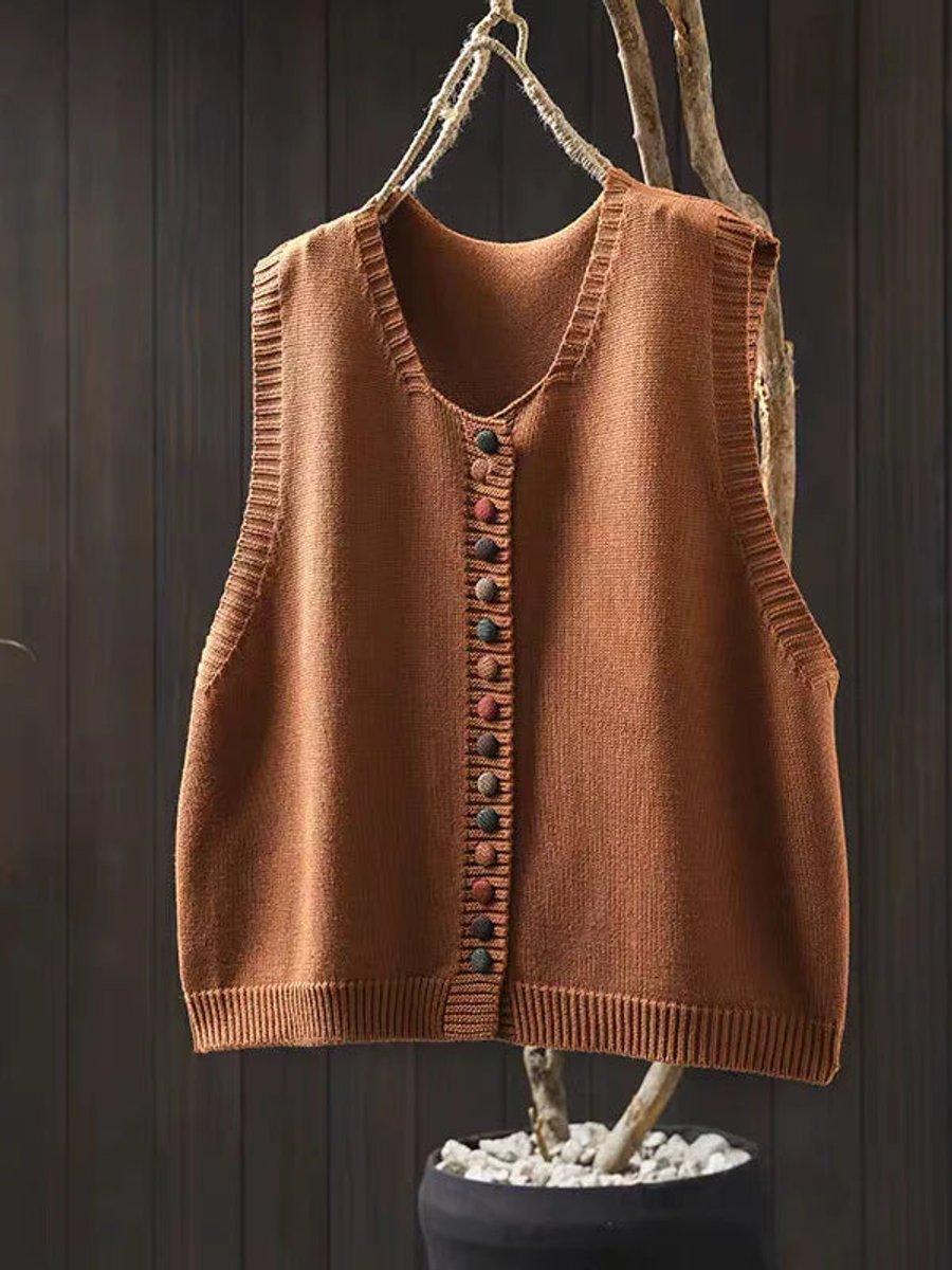 Phoebe | Women's Relaxed-Fit Button-Up Knit Sleeveless Vest