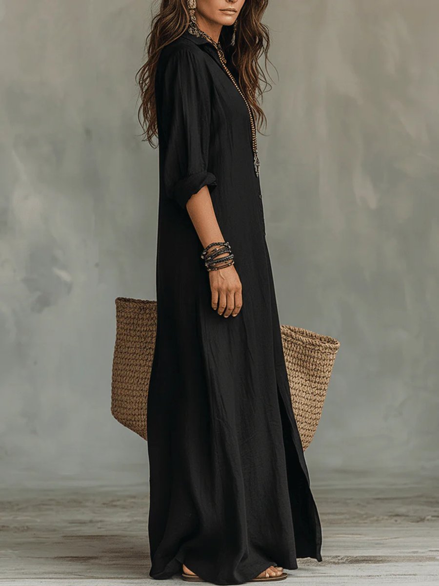 Willow | Women's Relaxed-Fit Button-Up Long Sleeve Maxi Shirt Dress