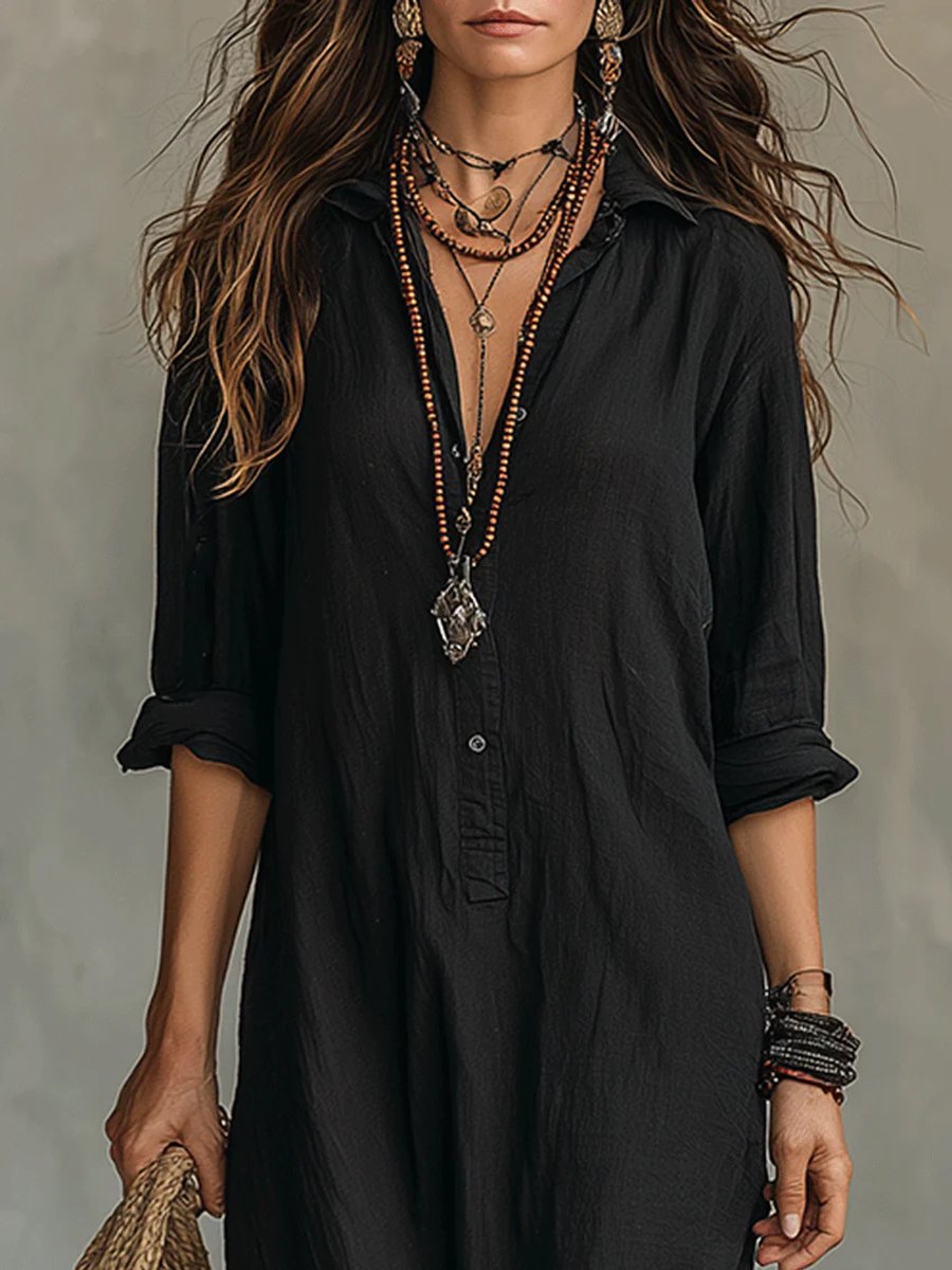 Willow | Women's Relaxed-Fit Button-Up Long Sleeve Maxi Shirt Dress