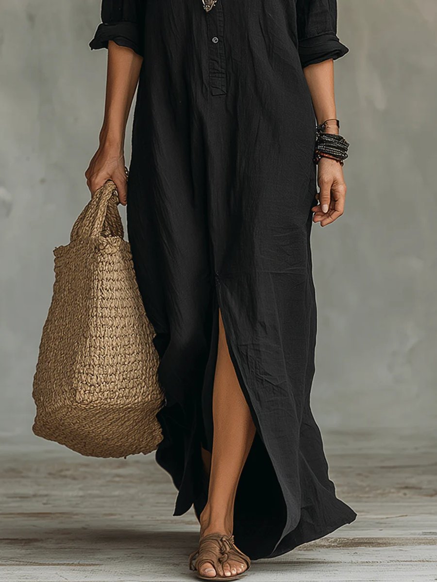 Willow | Women's Relaxed-Fit Button-Up Long Sleeve Maxi Shirt Dress