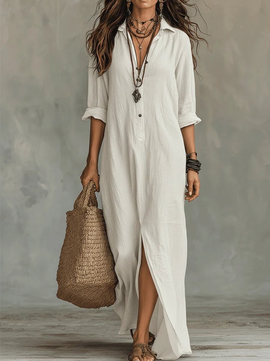 Willow | Women's Relaxed-Fit Button-Up Long Sleeve Maxi Shirt Dress